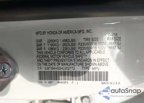 2017 Acura Rdx Technology Acurawatch Plus Packages/W/Technology Package из США, поврежденный, VIN 5J8TB4H53HL002772